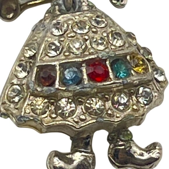 Vintage Articulated Rhinestone Folk Girl Brooch Clogs Figural 1950s Faux Pearl - Picture 5 of 13